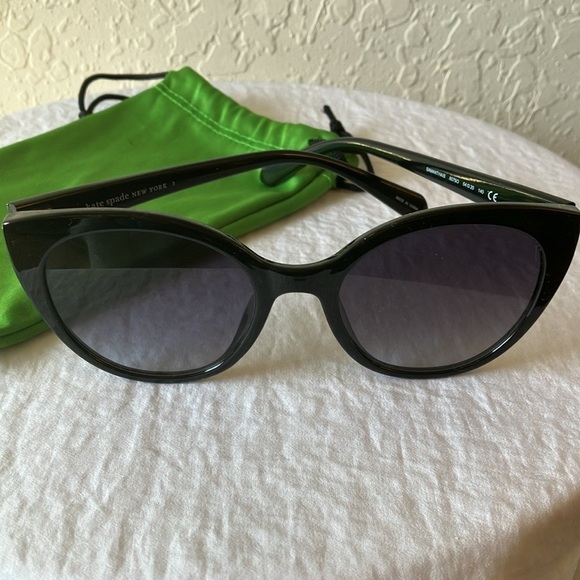 Kate Spade: Black Samantha Cat Eye Sunglasses- Gray gradient- green sleeve - Picture 7 of 16